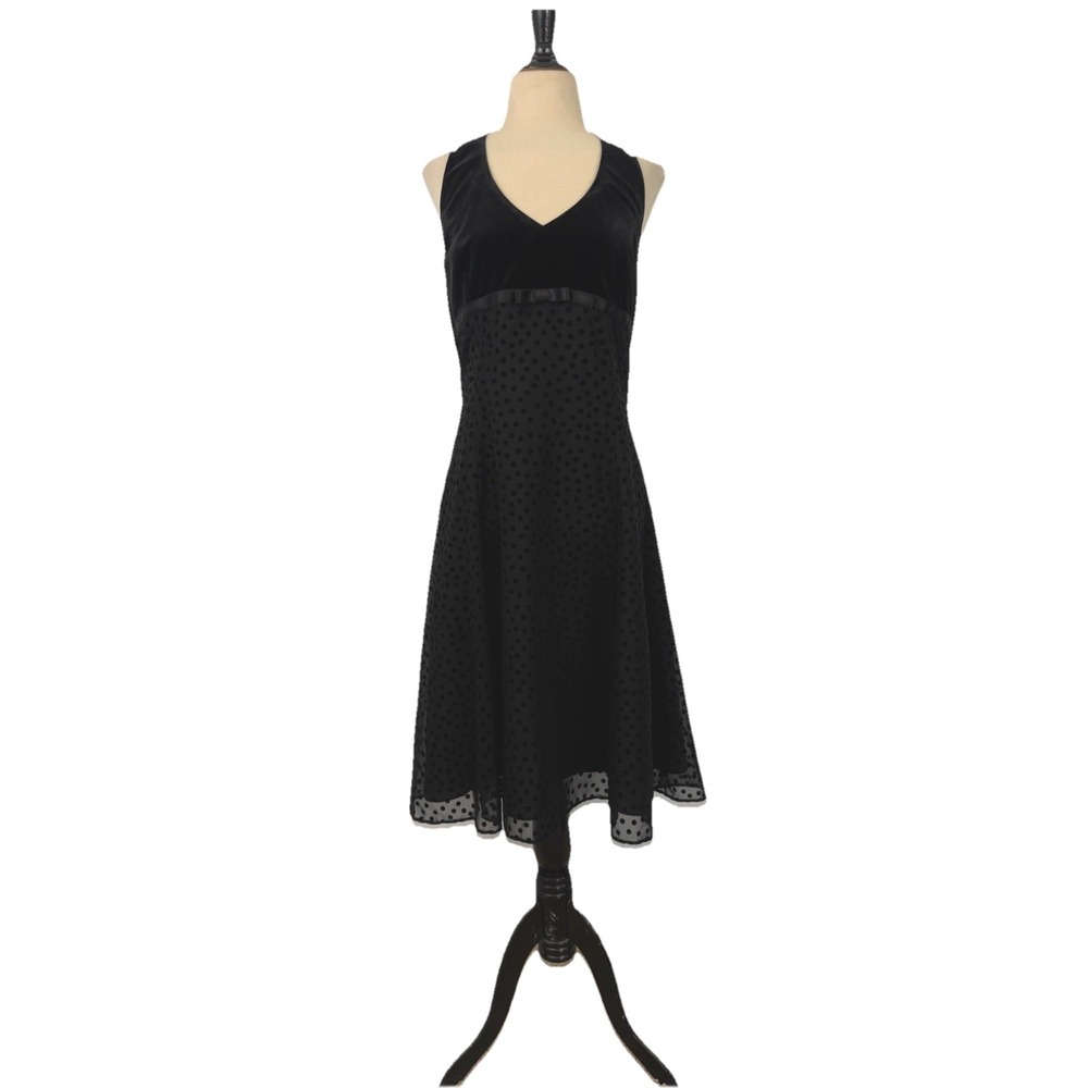 JESSICA HOWARD Black Velvet DRESS 8 Polka Dot Empire Babydoll Party Y2K Vintage